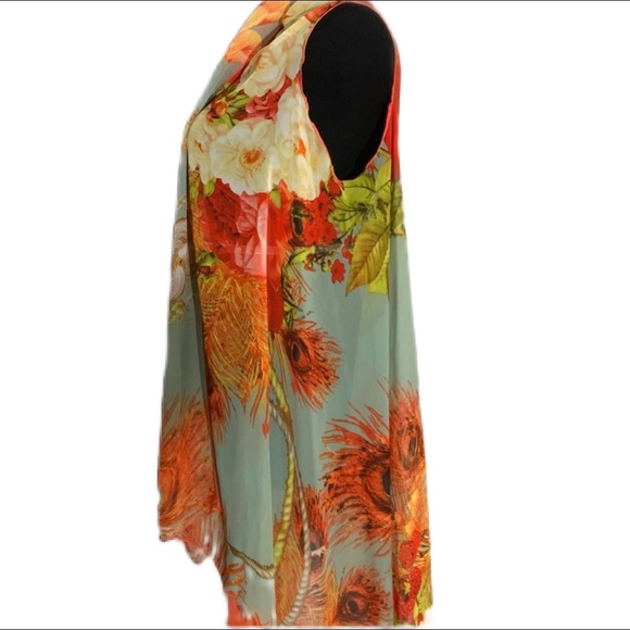 Lightweight Sheer Floral Spring Wrap Scarf | Armholes | SZ S - Picture 3 of 7
